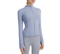 Locachy Veste de sport pour femme avec poches, fermeture éclair intégrale et trous pour les pouces, X-Large