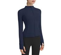 Locachy Veste de sport pour femme avec poches, fermeture éclair intégrale et trous pour les pouces, X-Large