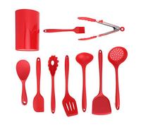 LOCADENCE 9PCS Silicone Cooking Ustensiles Set, Red Anti Slip Design Kitchen Ustensiles Set avec Seau de Rangement Spécial, Cuisine Essentials pour les Ustensiles de Cuisine Antiad