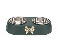 LOCADENCE Double Gamelles d'eau et de Nourriture pour Chien, Gamelles Amovibles Antidérapantes en Acier Inoxydable avec Support Décoratif en Nœud Papillon pour Chiots, Chiens de (Dunkelgrün)