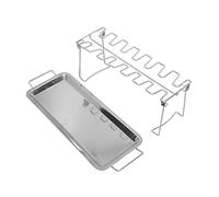 Locadence Grille à Poulet pour Barbecue avec Bac d'Égouttage, Grille à Barbecue Multifonctionnelle en Acier Inoxydable Pliable avec 14 Fentes, Grille à Poulet pour Le Camping
