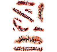 Locam Lot de 10 feuilles de tatouage Zombie Cicatrices Fake Blood Costume Maquillage Tatouage Tatouage pour Halloween Fête Déguisement ou Spectacle pour Ados et Adultes