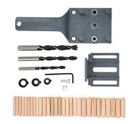 Locateur de Trou Droit pour Travail du Bois 38 Pièces, Guide de Perçage Ajustable, Kit avec Forets et Goujons Jaune - Précision au Millimètre, Compatible Forets 6mm 8mm 10mm, (Grise)