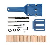 Locateur de Trou Droit pour Travail du Bois 38 Pièces, Guide de Perçage Ajustable, Kit avec Forets et Goujons Jaune - Précision au Millimètre, Compatible Forets 6mm 8mm 10mm, (Bleue)