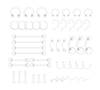 LOCCY 48Pcs Piercing Plastique Retainers, Clair Retainer Piercing Transparent Invisible pour Nez Labret Oreille Nombril Lèvre Septum Helix Langue Téton Tragus 14G 16G 18G 20G (Transparent-48 pièces 2)