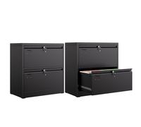 LOCENHU Armoire métallique avec 2 tiroirs, grand volume de rangement, armoire de classement avec serrure, grande capacité, convient pour la maison, le bureau, Noir