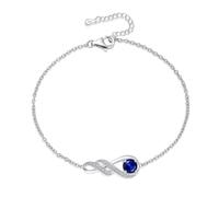 LOCIBLO Bracelets de pierres de naissance pour femmes Filles en argent sterling 925 or blanc Saphir synthétique bleu Pendentif Infini Cadeaux d'anniversaire Bijoux pour elle, 6.7"+1.2"