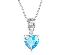 LOCIBLO Collier Femme Amour Cœur Aigue-marine Collier en Argent Sterling 925 Plaqué Or Blanc Mars Pierre de Naissance Pendentif Cadeau de Noël Cadeau de Anniversaire Cristal Bijoux pour Femmes, 45cm