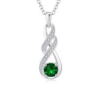 LOCIBLO Collier Femme Émeraude Collier en Argent Sterling 925 Plaqué Or Blanc Mai Pierre de Naissance Infini Pendentif Cadeau de Noël Cadeau de Anniversaire Cristal Bijoux pour Femmes, 45cm