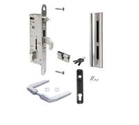 LOCINOX H-METAL-SET Kit en acier inoxydable pour portails en métal et aluminium, conversion à gauche/droite, plaques longues et paire de poignées en acier inoxydable ou aluminium, largeur du cadre :