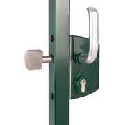 LOCINOX LSKZ Serrure de porte coulissante pour porte coulissante | Revêtement par poudre | Mécanisme en acier inoxydable (RAL6005 - Vert mousse, largeur du cadre 80 x 80 mm)