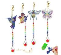 Locisne 4 carillons à Vent d'insectes Peints en Diamant (Papillon 2 / Abeille 1 / Colibri 1), pendentifs en Cristal améliorés, Autocollants en Cristal diyc drôles, Couleurs Vives, Cadeaux