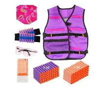 Locisne Gilet tactique pour fille enfant,kit gilet tactique avec 100 balles recharge,2 bracelets,1 masque foulard,1 masque protection,1 clip rechargement de fléchettes pour N-strike Elite Series