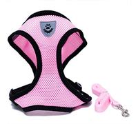 Locisne Mesh Tissu Dog Vest Harnais souple réglable confortable | Pet Chest Lead Walking Leash avec clip (Rose, Grand)