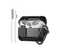 Lock Coque pour Airpods Pro 2e/1ère génération 2019/2022/2023, coque de protection intégrale militaire rigide antichoc avec kit de nettoyage et porte-clés, noir