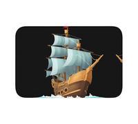 Lock Edge Tapis de sol ourlet 101,6 x 152,4 cm Motif bateau pirate YYHWHJDE dans les vagues pour toilettes, coiffeuse, maison de vacances, salle de bain principale, salle de bain pour enfants et suite