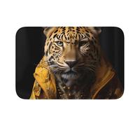 Lock Edge Tapis de sol ourlet 101,6 x 152,4 cm WHJSHOP léopard dans une veste en cuir pour toilettes, coiffeuse, maison de vacances, salle de bain principale, salle de bain pour enfants et suite