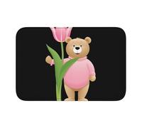 Lock Edge Tapis de sol ourlet 101,6 x 152,4 cm YYHWHJDE imprimé ours tulipe rose pour toilettes, coiffeuse, maison de vacances, salle de bain principale, salle de bain pour enfants et suite d'invités