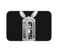 Lock Edge Tapis de sol ourlet 101,6 x 152,4 cm YYHWHJDE petit lapin gris dans la cabine téléphonique imprimés pour toilettes, coiffeuse, maison de vacances, salle de bain principale, salle de bain