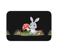 Lock Edge Tapis de sol ourlet 101,6 x 152,4 cm YYHWHJDE petit lapin gris tirant des champignons imprimés pour toilettes, coiffeuse, maison de vacances, salle de bain principale, salle de bain pour