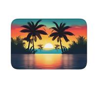 Lock Edge Tapis de sol ourlet 40 x 60 MJHKXLJ coucher de soleil océan avec palmiers tropicaux crépuscule imprimé pour toilettes, coiffeuse, maison de vacances, salle de bain principale, salle de bain