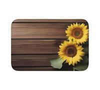 Lock Edge Tapis de sol ourlet 40 x 60 MJHKXLJ Trois tournesols sur bois imprimé pour toilettes, coiffeuse, maison de vacances, salle de bain principale, salle de bain pour enfants et suite d'invités