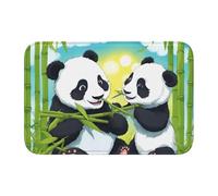 Lock Edge Tapis de sol ourlet 40 x 60 YYHHAOFA Motif deux pandas heureux pour toilettes, coiffeuse, maison de vacances, salle de bain principale, salle de bain pour enfants et suite d'invités