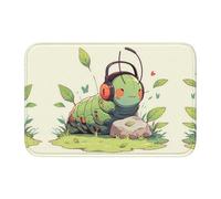 Lock Edge Tapis de sol ourlet 40 x 60 YYHWHJDE A Caterpillar Listening to Music Prints pour toilettes, coiffeuse, maison de vacances, salle de bain principale, salle de bain pour enfants et suite