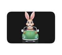 Lock Edge Tapis de sol ourlet 40 x 60 YYHWHJDE Lapin chevauchant une voiture Imprimés pour toilettes, coiffeuse, maison de vacances, salle de bain principale, salle de bain pour enfants et suite