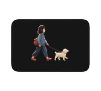 Lock Edge Tapis de sol ourlet 40 x 60 YYHWHJDE Little Girl Walking The Dog Motif Antidérapant Fond moulé goutte à goutte, idéal facile à nettoyer et résistant à la décoloration