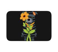Lock Edge Tapis de sol ourlet 40 x 60 YYHWHJDE rayé chien tenant une fleur imprimés pour toilettes, coiffeuse, maison de vacances, salle de bain principale, salle de bain pour enfants et suite