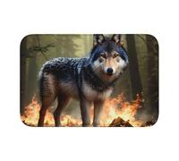 Lock Edge Tapis de sol ourlet 40x60 YYHWHJDE Wolf in Flames Imprimés Antidérapant Fond moulé goutte à goutte, idéal facile à nettoyer et résistant à la décoloration