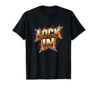Lock in Motivational Fire Typography Gym Discipline Mindset T-Shirt