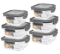 Lock & Lock Boroseal Lot de 6 boîtes en verre carrées avec spatule multifonction SeleXions 2 boîtes de 750 ml, 2 boîtes de 500 ml, 2 boîtes de 300 ml