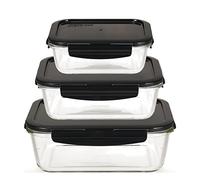 LOCK & LOCK Lot de 3 Boîtes de conservation en verre avec couvercle hermétique - Boîtes alimentaires pour le réfrigérateur et le congélateur - Bac alimentaire four et micro-ondes