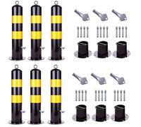 Lockable Detachable Parking Bollard - Heavy Duty Traffic Barricade Post with Reflective Strips & Chain (55/65/75cm)(H75cm 6pc)