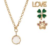 Locketique Necklace, s Locketique, Médaillon Pendentif en Cristal Holyhandsproject avec Trèfle, Croix, Patte, Tout Ce Dont Une Fille a Besoin, Toujours à Mes Côtés(Style B_with Accessories)
