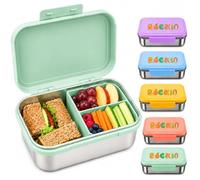 LOCKII Boîte à déjeuner pour enfant en acier inoxydable 1000 ml avec boîte à goûter - Boîte à déjeuner avec compartiments, fond en acier inoxydable et couvercle sans BPA, boîte à bento étanche pour