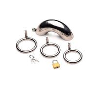 Locking Stainless Steel Chastity Cage w/ 3 Rings