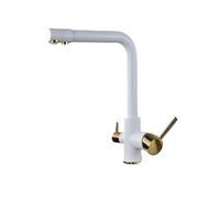 LOCKLGFMCZ Robinet de cuisine for filtre for eau potable pure, noir et or, double poignée, design for sept lettres, rotation for 360°, chaude froide Robinet de cuisine(White And Gold)