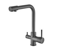 LOCKLGFMCZ Robinet de cuisine for filtre for eau potable pure, noir et or, double poignée, design for sept lettres, rotation for 360°, chaude froide Robinet de cuisine(Gun Gray)