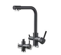 LOCKLGFMCZ Robinet de cuisine for filtre for eau potable pure, noir et or, double poignée, design for sept lettres, rotation for 360°, chaude froide Robinet de cuisine(Black And Chrome)