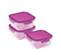 LocknLock Eco Ovenglass Lot de 3 boîtes alimentaires carrées en verre avec couvercles hermétiques et étanches avec couvercles en plastique recyclé, passent au four, au lave-vaisselle, 3 x 750 ml,