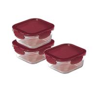 LocknLock Eco Ovenglass Lot de 3 boîtes alimentaires carrées en verre avec couvercles hermétiques et étanches avec couvercles en plastique recyclé, passent au four, au lave-vaisselle, 3 x 500 ml,
