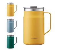 LocknLock Metro Mug en acier inoxydable 18/8 de qualité supérieure - Isolation à double paroi avec poignée - Parfaite pour table avec couvercle - Jaune - 591 ml