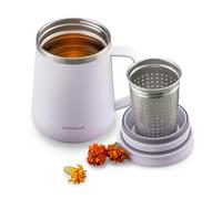 LocknLock Metro - Tasse à thé et café avec infuseur à thé, couvercle et poignée, à double paroi en acier inoxydable, 400 ml, violet