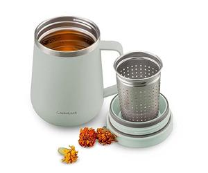 LocknLock Metro Tasse à thé et café avec infuseur à thé, couvercle et poignée, à double paroi en acier inoxydable, 400 ml, menthe