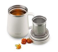 LocknLock Metro Tasse à thé ivoire 400 ml avec infuseur à thé, couvercle et poignée, gobelet de voyage isotherme à double paroi en acier inoxydable