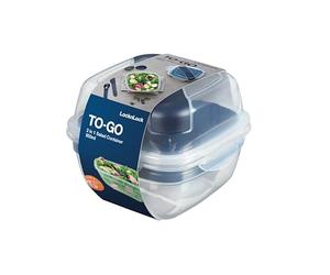 LocknLock TO GO Bol à salade avec plateau à garniture, gobelet à sauce et couverts | 950 ml | Boîte de conservation 100% hermétique et étanche | Passe au lave-vaisselle et au micro-ondes | Sans BPA |
