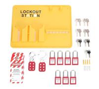 Lockout Tagout Station Kit Industrial Safety Lock Board Set with 10 Tags 2 Hasp Locks Wall Mounted Bright Yellow PC PA Material 15.15x11.41in for Industrial Power Oil Environments